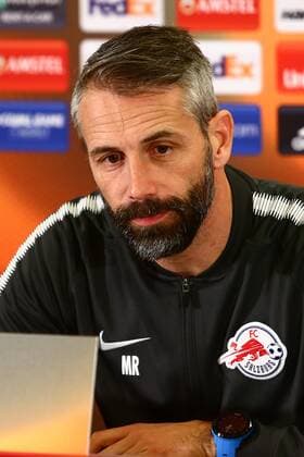 SOCCER - EL, RBS vs Vitoria, preview SALZBURG,AUSTRIA,22.NOV.17 - SOCCER - UEFA Europa League, Red Bull Salzburg vs Vitoria Guimaraes SC, preview, press conference PK Pressekonferenz of RBS. Image shows head coach Marco Rose (RBS). GEPAxpictures xFelixxRoittner