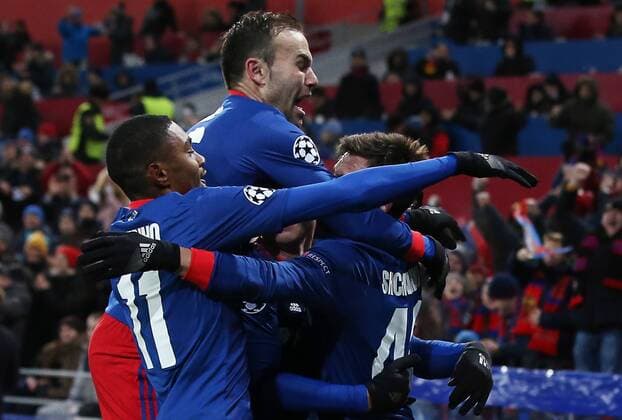 MOSCOW, RUSSIA â€“ NOVEMBER 22, 2017: CSKA Moscow players celebrate scoring against Benfica Lisbon in their 2017 18 UEFA Champions League Group A Round 5 football match at VEB Arena. Stanislav Krasilnikov TASS  TS06A2C0