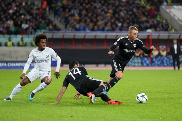 BAKU 22.11.2017 MECZ 5. KOLEJKA GRUPA C LIGA MISTRZOW SEZON 2017 18: QARABAG AGDAM - CHELSEA FC LONDYN --- UEFA CHAMPIONS LEAGUE MATCH: QARABAG FK - CHELSEA FC LONDON WILLIAN RASZAD SADYGOW JAKUB RZEZNICZAK FOT. PIOTR KUCZA FOTOPYK NEWSPIX.PL --- Newspix.pl  171122PYK0002