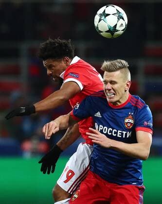 MOSCOW, RUSSIA â€“ NOVEMBER 22, 2017: Benfica Lisbonâ€™s Eliseu (L) and CSKA Moscow s Pontus Wernbloom in their 2017 18 UEFA Champions League Group A Round 5 football match at VEB Arena. Stanislav Krasilnikov TASS  TS06A307