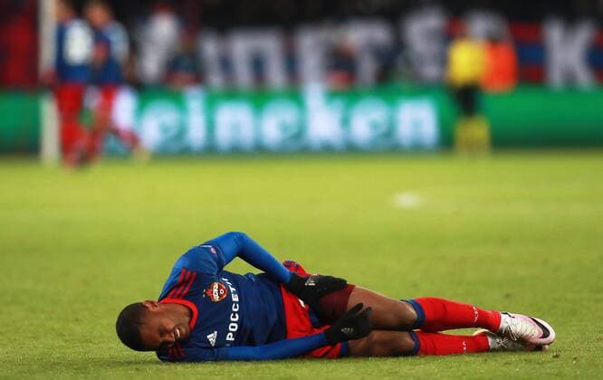 MOSCOW, RUSSIA â€“ NOVEMBER 22, 2017: CSKA Moscow s Vitinho injured in their 2017 18 UEFA Champions League Group A Round 5 football match against Benfica Lisbon at VEB Arena. Sergei Fadeichev TASS  TS06A309
