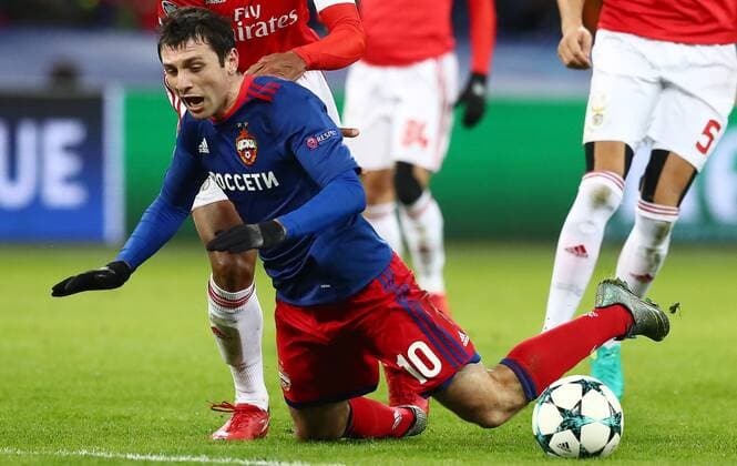 MOSCOW, RUSSIA â€“ NOVEMBER 22, 2017: CSKA Moscow s Alan Dzagoyev in their 2017 18 UEFA Champions League Group A Round 5 football match against Benfica Lisbon at VEB Arena; CSKA won 2-0. Stanislav Krasilnikov TASS  TS06A2EA