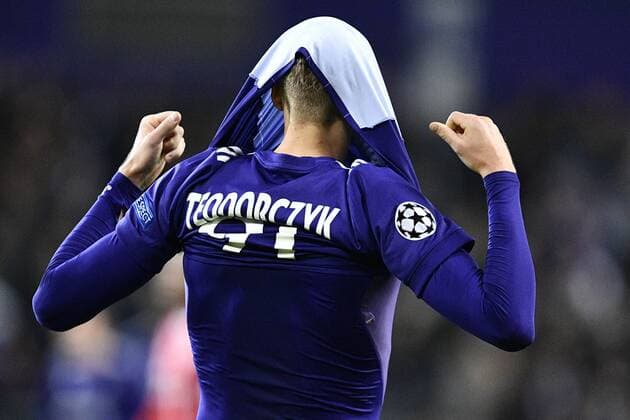 Anderlecht s Lukasz Teodorczyk pictured during a soccer match between Belgian club RSC Anderlecht and German team FC Bayern Munchen, Wednesday 22 November 2017 in Brussels, game five out of six in the group stage (Group B) of the UEFA Champions League competition. YORICKxJANSENS  x05206635x