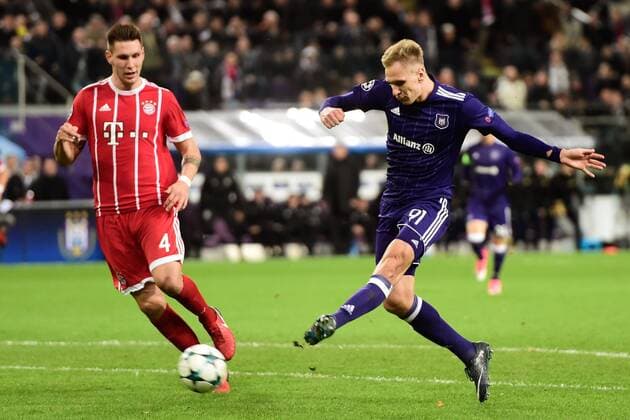 BRUSSELS, BELGIUM - NOVEMBER 22 : Lukasz Teodorczyk forward of RSC Anderlecht tries to score FOOTBALL : Anderlecht vs Bayern Munich - Ligue des Champions - 22 11 2017 PhotoNews Panoramic  775030972