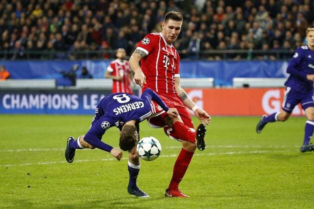 BRUSSELS, BELGIUM - NOVEMBER 22 : Pieter Gerkens midfielder of RSC Anderlecht and Niklas Sule defender of Bayern FOOTBALL : Anderlecht vs Bayern Munich - Ligue des Champions - 22 11 2017 PhotoNews Panoramic  775030972