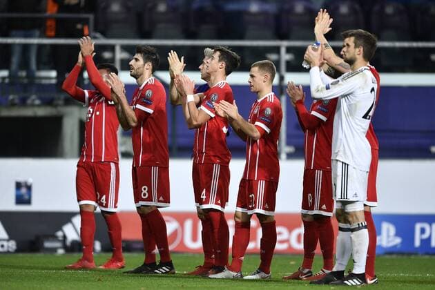 Bayern s players celebrate after winning a soccer match between Belgian club RSC Anderlecht and German team FC Bayern Munchen, Wednesday 22 November 2017 in Brussels, game five out of six in the group stage (Group B) of the UEFA Champions League competition. YORICKxJANSENS  x05206768x