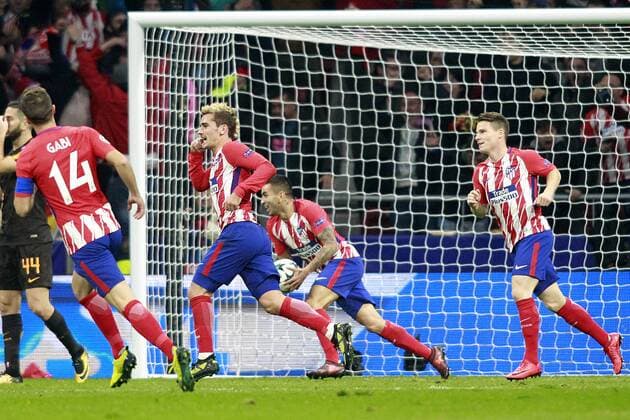 Atletico de Madrid s Gabi Fernandez, Antoine Griezmann, Angel Correa and Kevin Gameiro celebrate goal during Champions League 2017 2018, Group C, match 5. November 22,2017.  (2017112217)