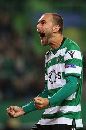 November 22, 2017 - Lisbon, Portugal - Sporting s forward Bas Dost from Holland celebrates after scoring a goal during the UEFA Champions League group D football match Sporting CP vs Olympiacos FC at Alvalade stadium in Lisbon, Portugal on November 22, 2017. Photo: Sporting CP v Olympiakos Piraeus - UEFA Champions League  - ZUMAn230 20171122_zaa_n230_286 Copyright: xPedroxFiuzax