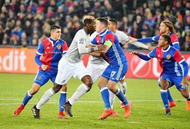 22 11 2017 Basel Stadium St Jakob Park Soccer Men Champions League FC Basel Manchester United 1 0 Picture shows Paul Pogba Manchester vs. Marek Suchy FC Basel Action Gestik