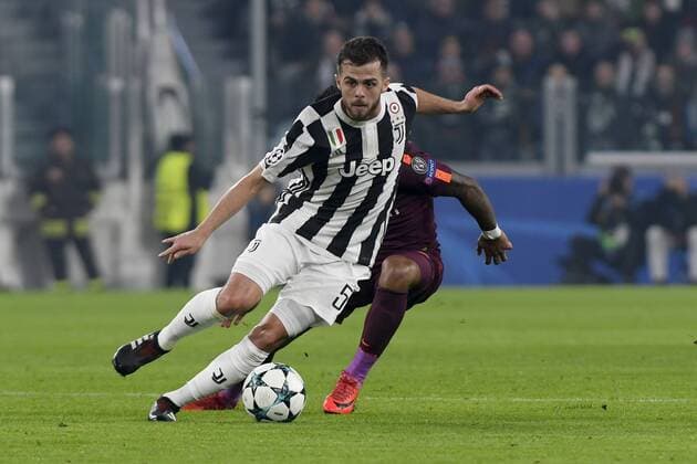 22nd November 2017, Allianz Stadium, Turin, Italy; UEFA Champions League, Juventus versus Barcelona; Miralem Pjanic shields the ball from Paulinho  ActionPlus11954917