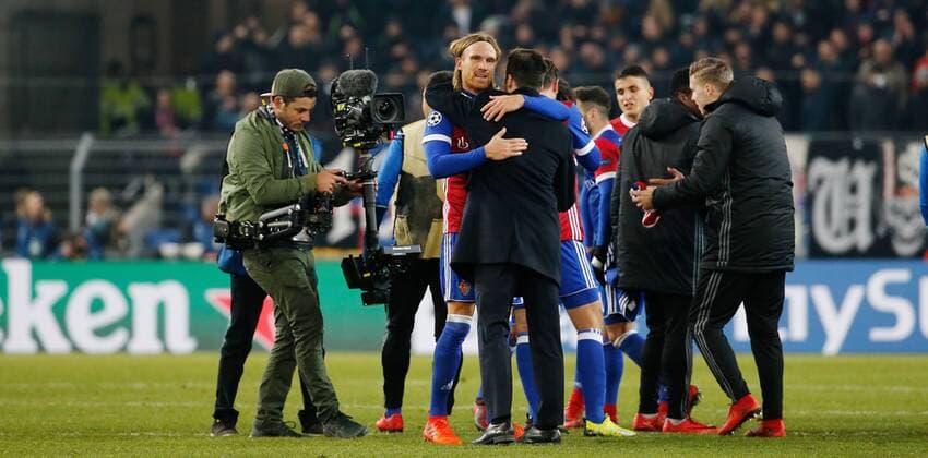 22 11 2017 St Jakob Park Basel SWITZERLAND Season 2017 2018 Men Soccer UEFA Champions League Group stage FC Basel Manchester United manager Raphael Wicky FC Basel is looking forward to the match with Michael Lang FCB