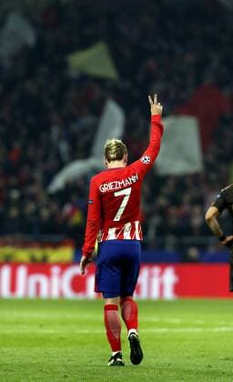 Partido de la Champions League disputado entre Roma y Atlético. En la imagen, Griezmann celebra su gol. Champions League match played between Roma and Atlético. In this picture, Griezmann celebrates his goal. 