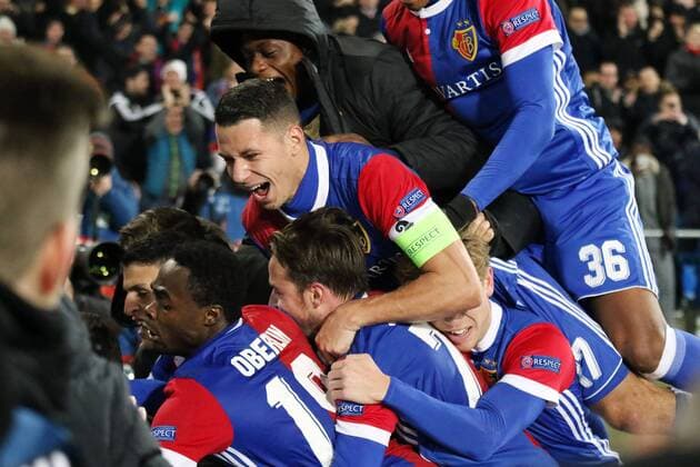 Pure emotions The players of FC Basel with Marek Suchy Basel celebrate the 1 0 winner of Michael Lang Basel Football CL 5 Sptg FC Basel vs Manchester United Basel CH Copyright: xHahnex Eibner-Pressefotox EP_joha