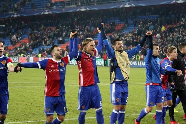 Celebrate and rejoice with the fans Goalscorer Michael Lang Basel celebrates with his teammates the 1 0 victory over ManU Soccer CL 5 Sptg FC Basel vs Manchester United Basel CH Copyright: xHahnex Eibner-Pressefotox EP_joha