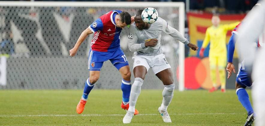 22 11 2017 St Jakob Park Basel SWITZERLAND Season 2017 2018 Men Soccer UEFA Champions League Group stage FC Basel Manchester United Marek Suchy left FC Basel against Romelu Lukaku Manchester