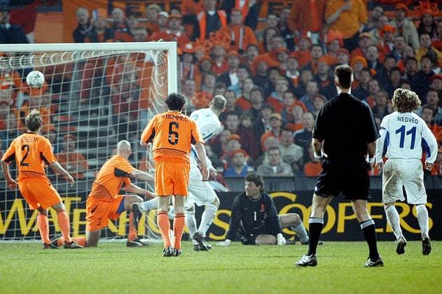 Rotterdam 29 03 2003 The Netherlands Czech Republic 1 1 qualification for Euro2004 koller makes the equalizer ronald water giant has no chance the Netherlands portugal football