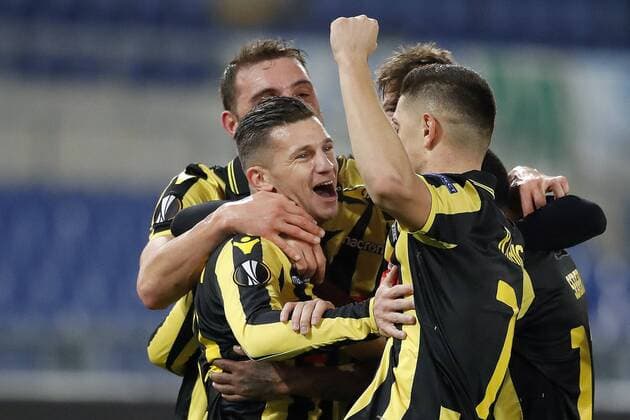 ROME, 23-11-2017 , Stadio Olympico , Europa League , seizoen 2017 2018 Lazio Roma - Vitesse, Vitesse-speler Bryan Linssen 11. Vreugde na treffer. Lazio Roma - Vitesse  x1824375x