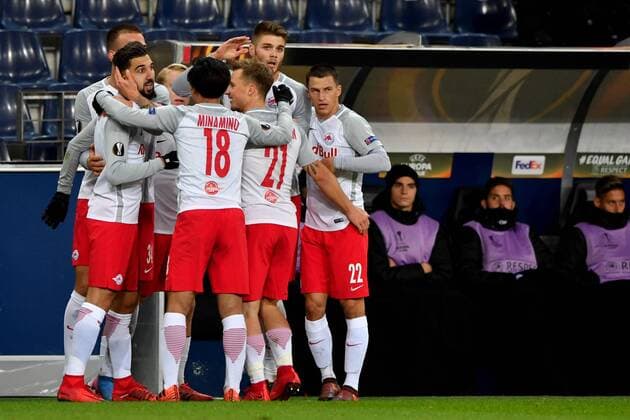 SOCCER - EL, RBS vs Vitoria SALZBURG,AUSTRIA,23.NOV.17 - SOCCER - UEFA Europa League, Red Bull Salzburg vs Vitoria Guimaraes SC. Image shows the rejoicing of RBS. GEPAxpictures xFlorianxErtl