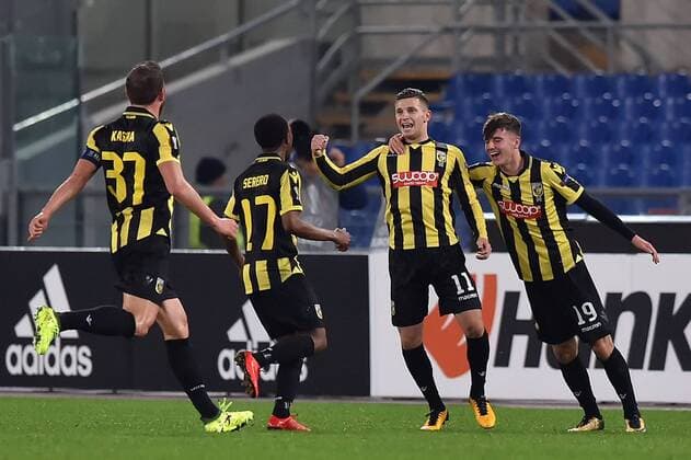 Esuntanza Bryan Linssen Gol punizione. Goal celebration with team mates Roma 23-11-2017 Stadio Olimpico Europa League 2017 2018 Lazio - Vitesse Foto Andrea Staccioli Insidefoto andreaxstaccioli