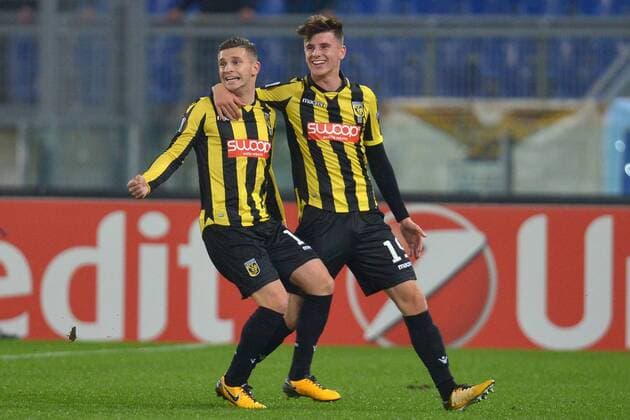 Esultanza dopo il gol di Bryan Linssen Vitesse, con Mount. Goal celebration. Roma 23-11-2017 Stadio Olimpico Europa League 2017 2018 Lazio Roma - Vitesse Foto Antonietta Baldassarre Insidefoto AntoxBaldassarre