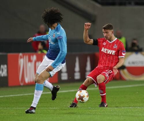Koeln Rhein Energie Stadion 13 02 2016 Football UEFA Europa League FC Koeln FC Arsenal Photo by Mohamed Elneny FC Arselnal 35 hi Salih Özcan FC Cologne 20 Copyright: HMBxMedia ThomasxJäger