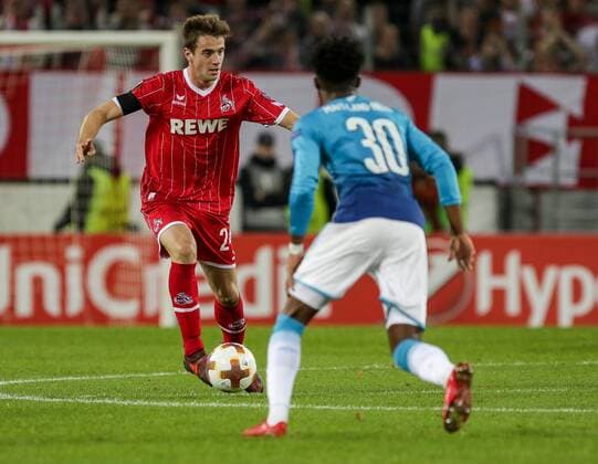 Koeln Rhein Energie Stadion 13 02 2016 Football UEFA Europa League FC Koeln FC Arsenal Picture of Ainsley Maitland Liles Arsenal 30 hi Lukas Kluenter FC Cologne 24 Copyright: HMBxMedia ThomasxJäger