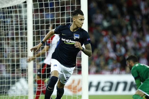 DAVID S. BUSTAMANTE 23 11 2017 BILBAO PAIS VASCO Partido correspondiente a la Jornada 5 del grupo J de la UEFA Europa League de futbol entre el Athletic de Bilbao y el Hertha BSC Berlin disputado en el Estadio San Mames de Bilbao. gol y celebracion de Davie Selke  xDAVIDxS.xBUSTAMANTEx xx