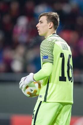 171123 Zorja Luhansks malvakt Andriy Lunin under fotbollsmatchen i Europa League mellan Östersund och Zorja Luhansk den 23 november 2017 i Östersund.  Copyright: TOBIASxNYKÄNEN BB171123TN015