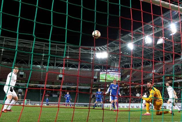 MOSCOW, RUSSIA â€“ NOVEMBER 23, 2017: Lokomotiv Moscow s goalkeeper Anton Kochenkov (2nd R) concedes a goal reacts in their 2017-18 UEFA Europa League Group F Round 5 football match against FC Copenhagen at RZD Arena Stadium. Sergei Bobylev TASS  TS06A4F9