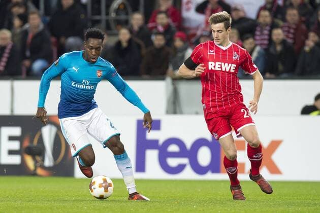 Fußball: UEFA Europa League, EL, Saison 2017 2018, Gruppe H, 1. FC Köln - Arsenal London in Köln (Nordrhein-Westfalen). Arsenals Danny Welbeck (l.) und Koelns Lukas Klünter Kluenter kämpfen um den Ball. Copyright: xKirchner DavidxInderliedx