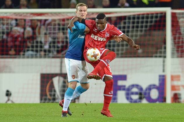 Koeln Germany 23 11 2017 UEFA Europa League 2017 18 Season Group Stage Group H 5 Round 1 FC Koeln FC Arsenal from left Rob Holding Arsenal Jhon Cordoba KOE DeFodi521