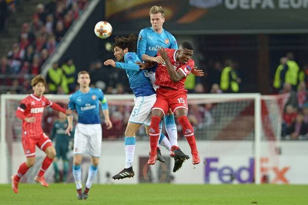 Koeln Germany 23 11 2017 UEFA Europa League 2017 18 Season Group Stage Group H 5 Round 1 FC Koeln FC Arsenal from left Mohamed Elneny Arsenal Rob Holding Arsenal Jhon Cordoba KOE DeFodi521