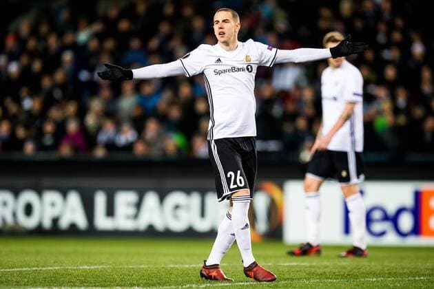 171123 Milan Jevtovic of Rosenborg reacts during the UEFA Europa League match between Rosenborg and Real Sociedad on November 23, 2017 in Trondheim. Photo: Jon Olav Nesvold BILDBYRAN kod JE 160081  Copyright: JONxOLAVxNESVOLD BB171123BB960