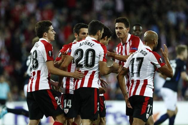 DAVID S. BUSTAMANTE 23 11 2017 BILBAO PAIS VASCO Partido correspondiente a la Jornada 5 del grupo J de la UEFA Europa League de futbol entre el Athletic de Bilbao y el Hertha BSC Berlin disputado en el Estadio San Mames de Bilbao. gol y celebracion de Aritz Aduriz Zubeldia  xDAVIDxS.xBUSTAMANTEx xx