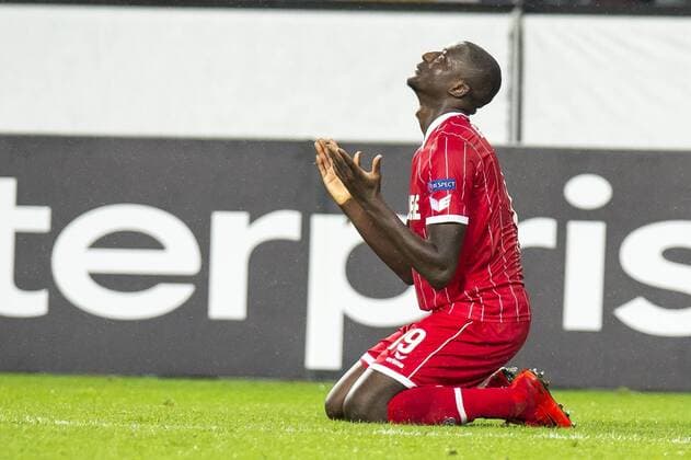 Fußball: UEFA Europa League, EL, Saison 2017 2018, Gruppe H, 1. FC Köln - Arsenal London in Köln (Nordrhein-Westfalen). Torschuetze, Torschütze Koelns Sehrou Guirassy jubelt nach seinem Tor zum 1:0. Copyright: xKirchner DavidxInderliedx