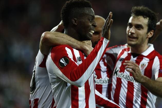 DAVID S. BUSTAMANTE 23 11 2017 BILBAO PAIS VASCO Partido correspondiente a la Jornada 5 del grupo J de la UEFA Europa League de futbol entre el Athletic de Bilbao y el Hertha BSC Berlin disputado en el Estadio San Mames de Bilbao. gol y celebracion de I?aki Williams Arthuer  xDAVIDxS.xBUSTAMANTEx xx