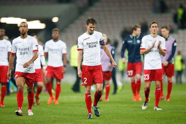 Essevee s players looks dejected after a game between French club OGC Nice and Belgian soccer team SV Zulte Waregem, the fifth game of the group stage (Group K) of the UEFA Europa League competition, Thursday 23 November 2017 in Nice, France. BRUNOxFAHY  x05207318x