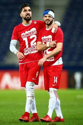 SOCCER - EL, RBS vs Vitoria SALZBURG,AUSTRIA,23.NOV.17 - SOCCER - UEFA Europa League, Red Bull Salzburg vs Vitoria Guimaraes SC. Image shows Munas Dabbur and Valon Berisha (RBS). GEPAxpictures xFelixxRoittner