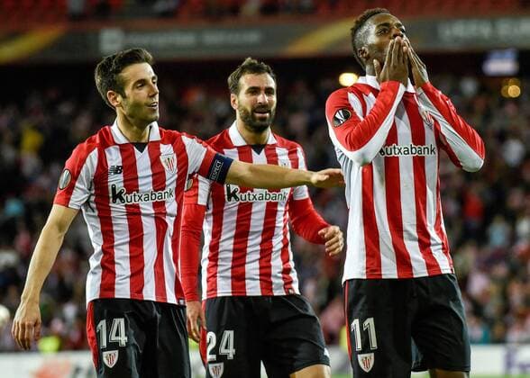 Athletic Bilbao s midfielder Inaki Williams (R) jubilates his goal, the third of the team, against Hertha Berlin during the UEFA Europa League Group J match between Athletic Bilbao and Hertha Berlin at the San Mames stadium in Bilbao, Basque Country, Spain, 23 November 2017. Athletic de Bilbao vs. Hertha Berlin !ACHTUNG: NUR REDAKTIONELLE NUTZUNG!  Copyright: xMiguelxTonax BIL007 20171123-636470683514275404