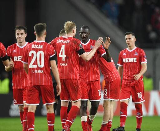 23 11 2017 Football GER UEFA Europa League 2017 18 5 Round 1 FC Koeln Arsenal London Jubel Koeln at the end of the game v re Pawel Olkowski 1 FC Koeln Sehrou Guirassy 1 FC Koeln Frederik Soerensen Frederik Sorensen 1 FC Koeln Team2