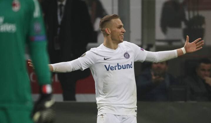 SOCCER - EL, Milan vs A.Wien MILAN,ITALY,23.NOV.17 - SOCCER - UEFA Europa League, AC Milan vs FK Austria Wien. Image shows the rejoicing of Christoph Monschein (A.Wien). GEPAxpictures xAndreasxPranter