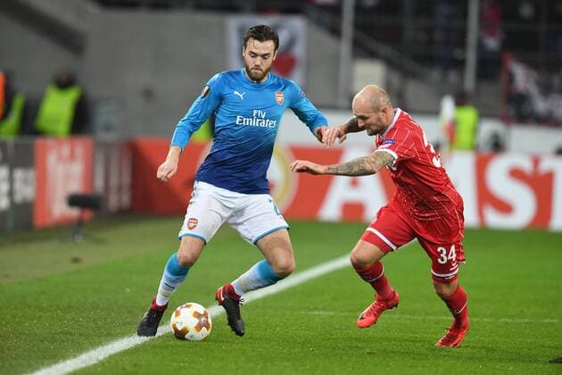 Football UEFA Europaleague Season 2017 2018 1 FC koeln vs Arsenal FC 23 11 2017 Rheinenergiestadion Koeln Mathieu Debuchy FC Arsenal Konstantin Rausch FC Cologne