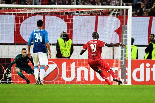 Football UEFA Europaleague Season 2017 2018 1 FC koeln vs Arsenal FC 23 11 2017 Rheinenergiestadion Koeln Sehrou Guirassy FC Köln are penalized for the penalty