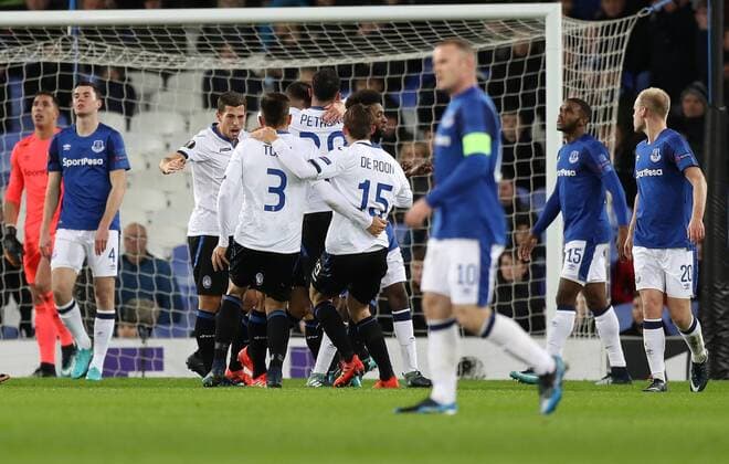 Football - 2017 2018 UEFA Europa League - Group E: Everton vs. Atalanta B.C. Bryan Cristante of Atalanta celebrates scoring at Goodison Park. COLORSPORT LYNNE CAMERON 