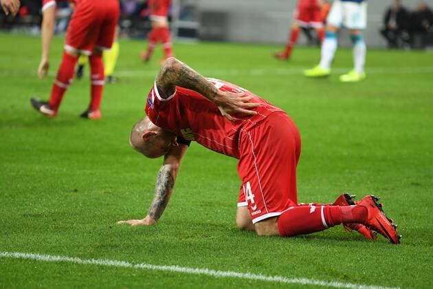 Soccer UEFA Europaleague season 2017 2018 matchday 5 1 FC koeln vs Arsenal FC 23 11 2017 Rheinenergiestadion Koeln Konstantin Rausch pain FC Köln