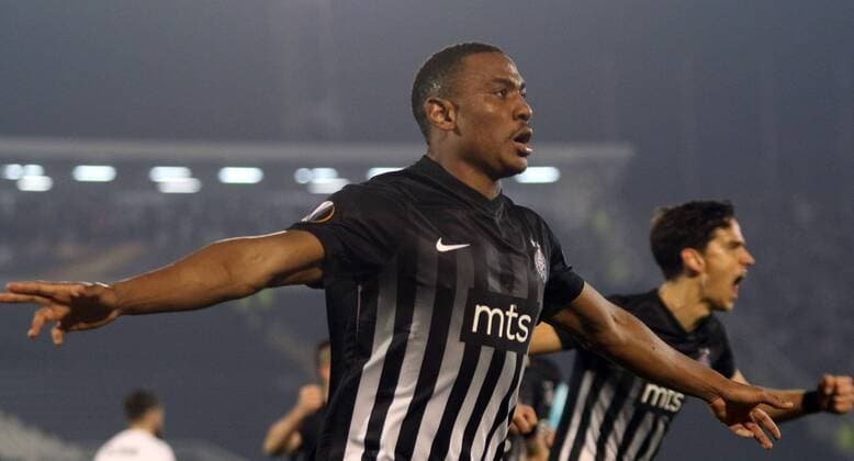 23.11.2017 Belgrade(Serbia) FK Partizan-BSC Young Boys Europa League men s football Leandre Tawamba FK Partizan celebrate first goal on match :Str 