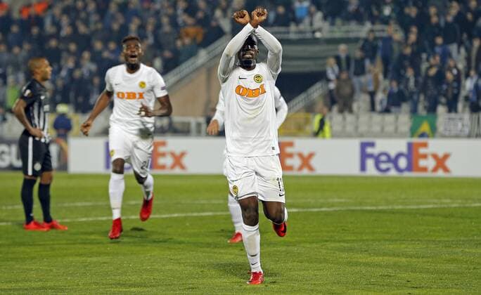 (171124) -- BELGRADE, Nov. 24, 2017 -- Young Boys Moumi Ngamaleu celebrates during the UEFA Europa League match against Partizan in Belgrade, Serbia on Nov. 23. 2017. Partizan won 2-1. ) (SP)SERBIA-BELGRADE-SOCCER-EUROPA LEAGUE-PARTIZAN VS YOUNG BOYS PredragxMilosavljevic 