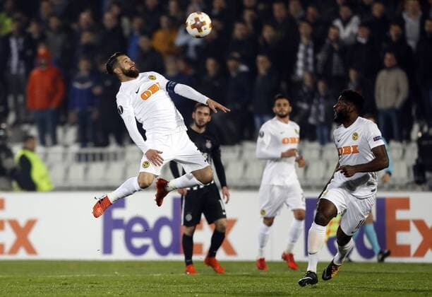 (171124) -- BELGRADE, Nov. 24, 2017 -- Young Boys Miralem Sulejmani (L) vies for the ball during the UEFA Europa League match against Partizan in Belgrade, Serbia on Nov. 23. 2017. Partizan won 2-1. ) (SP)SERBIA-BELGRADE-SOCCER-EUROPA LEAGUE-PARTIZAN VS YOUNG BOYS PredragxMilosavljevic 