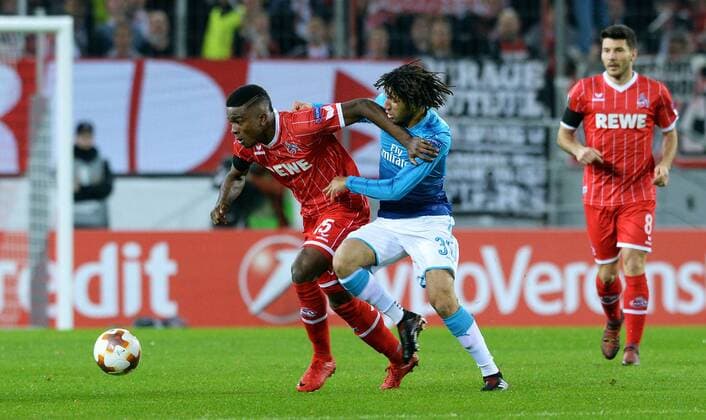 Soccer UEFA Europa League Men Season 2017 2018 Group H 5 Gameday Rhein Energie Stadium Cologne 1 FC Köln red Arsenal FC London blue 1 0 Jhon Cordoba FC Köln Mohamed Elneny Arsenal Promotion