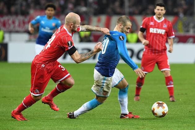 Soccer UEFA Europaleague Season 2017 2018 1 FC koeln vs Arsenal FC 23 11 2017 Rheinenergiestadion Koeln Konstantin Rausch FC Cologne Jack Wilshere Arsenal FC
